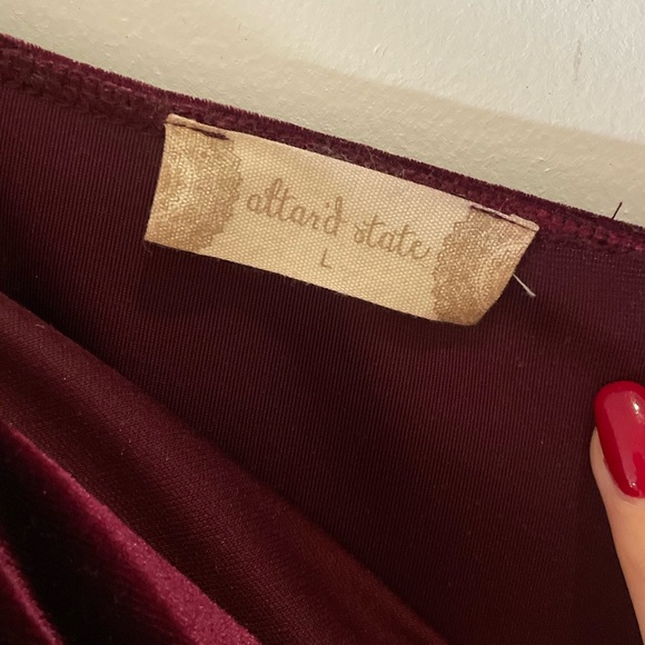Altar’d State Velvet Maroon Dress Square Neckline - Picture 4 of 5